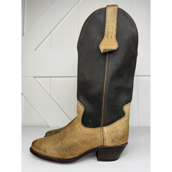 Vintage Leather Cowboy Boots Womens 6.5M Made in USA Black & Tan Western‎ - Picture 6 of 15